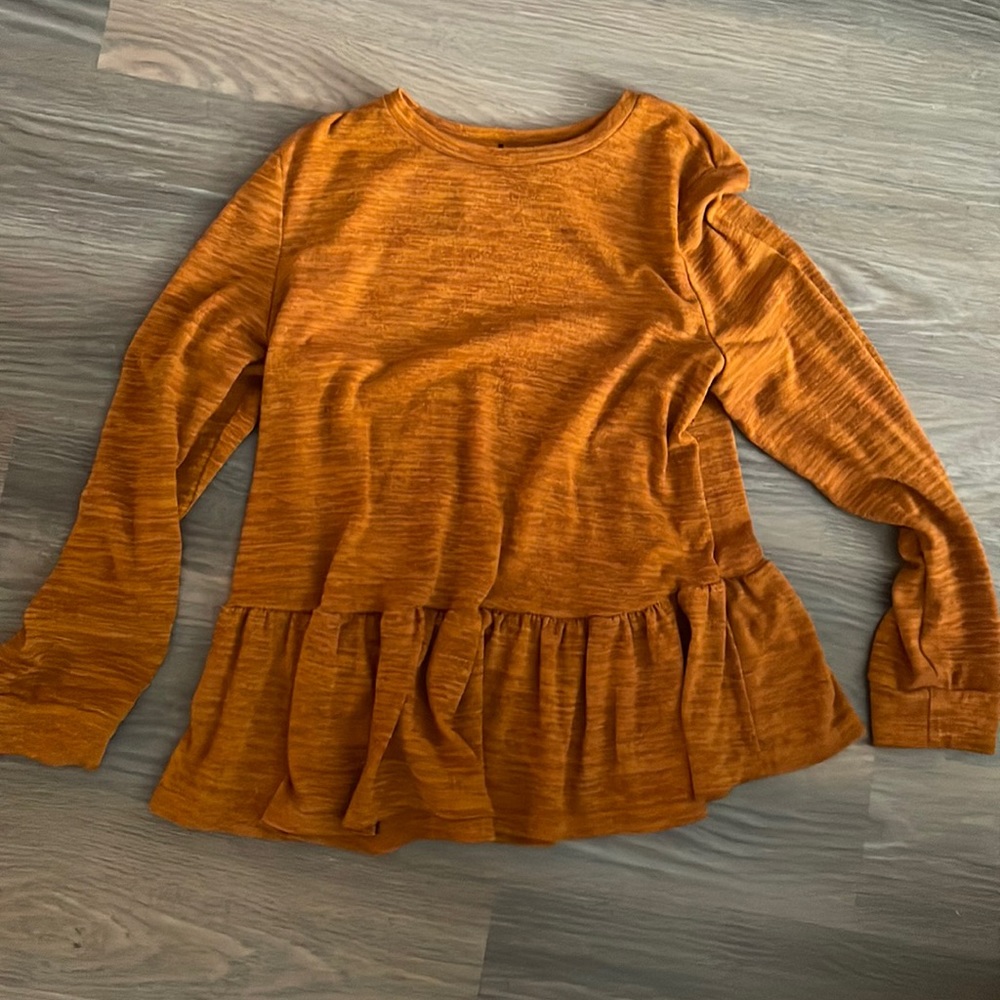 Womens soft heather orange long sleeve peplum style blouse